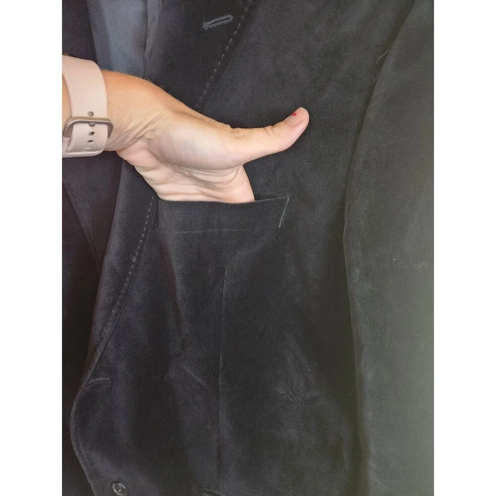 Alfani Velvet Velour Sport Coat Blazer Mens XL Black Notch Lapel 2 Button Retro‎